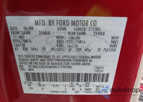 2009 Ford Escape Xlt z USA, uszkodzony, nr VIN 1FMCU93G69KC79790
